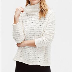 Eileen Fisher Organic Cotton Turtleneck  Sweater Waffle Knit Size Cream Pullover